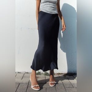 Zara Black Midi Slip Skirt